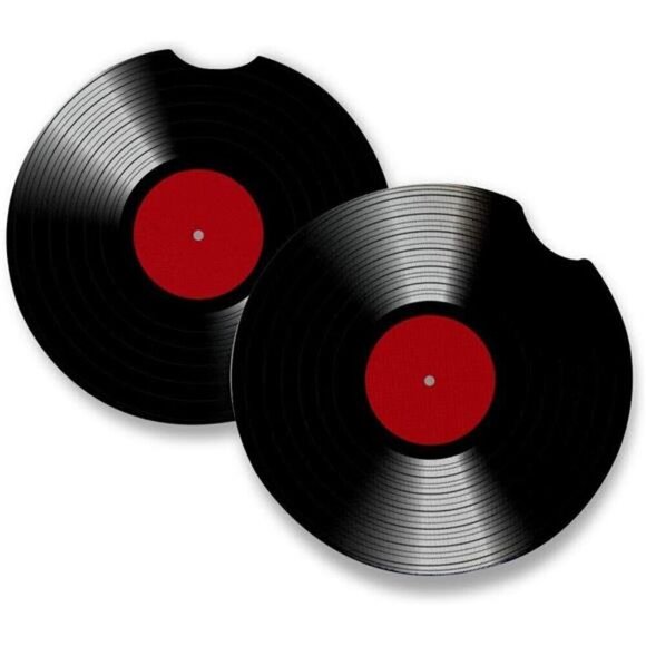 Car Cup Coasters Vinyl Record 2-Pack Cup Holder Anti Slip Rubber Vehicle - Picture 1 of 6